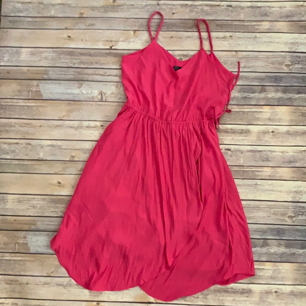 Braided strap faux wrap dress